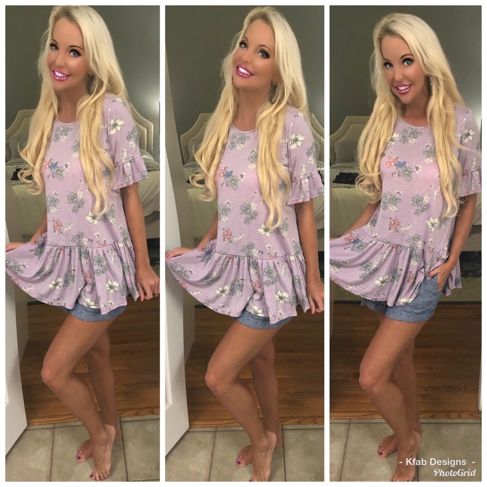 💗LAST 1! Lavender Floral Ruffle Tunic! - Picture 5 of 6